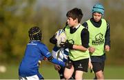 29 October 2014; Conor Ferris, centre, in action against Keith Holligan, left, and Benjamin Watson, right, during the Leinster School of Excellence on Tour in Cill Dara RFC, Cill Dara RFC, Co. Kildare. Picture credit: Barry Cregg / SPORTSFILE
