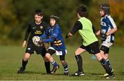 29 October 2014; Keith Holligan, centre, in action against Sam Watson, left, Conor Ferris and Kieran Doyle, right, during the Leinster School of Excellence on Tour in Cill Dara RFC, Cill Dara RFC, Co. Kildare. Picture credit: Barry Cregg / SPORTSFILE