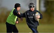 29 October 2014; Cian Cosgrave, right, in action against Sean Tipper, during the Leinster School of Excellence on Tour in Cill Dara RFC, Cill Dara RFC, Co. Kildare. Picture credit: Barry Cregg / SPORTSFILE