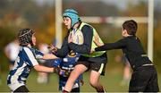 29 October 2014; Benjamin Watson, centre, in action against Kieran Doyle, left, and Sam Watson, right, during the Leinster School of Excellence on Tour in Cill Dara RFC, Cill Dara RFC, Co. Kildare. Picture credit: Barry Cregg / SPORTSFILE