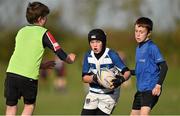 29 October 2014; Niall O'Hanlon, centre, in action against Robert Wall, left, and Aidan Henry, right, during the Leinster School of Excellence on Tour in Cill Dara RFC, Cill Dara RFC, Co. Kildare. Picture credit: Barry Cregg / SPORTSFILE