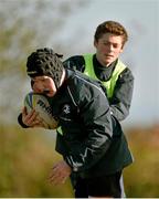 29 October 2014; Killian Hanley, left, in action against Sean Broderick during the Leinster School of Excellence on Tour in Cill Dara RFC, Cill Dara RFC, Co. Kildare. Picture credit: Barry Cregg / SPORTSFILE