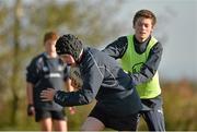 29 October 2014; Killian Hanley, left, in action against Sean Broderick during the Leinster School of Excellence on Tour in Cill Dara RFC, Cill Dara RFC, Co. Kildare. Picture credit: Barry Cregg / SPORTSFILE