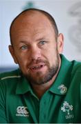 29 October 2014; Ireland scrum coach Greg Feek during a press conference ahead of their Guinness Series Autumn Internationals against South Africa, Georgia and Australia. Ireland Rugby Press Conference, Drawing Room, Carton House, Maynooth, Co. Kildare. Picture credit: Stephen McCarthy / SPORTSFILE