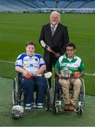 29 October 2014; Pictured in attendance at the launch are, Shane Curran, Connacht & Galway, left, and Zahid Mahomed, Leinster & Dublin, with sponsor Martin Donnelly. M. Donnelly GAA Interprovincial Wheelchair Hurling Launch, Croke Park, Dublin. Picture credit: Ramsey Cardy / SPORTSFILE