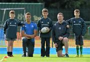 29 October 2014; Leinster players Adam Byrne, left, and Rory O'Loughlin with from left Diarmuid Balfe, from Rathfarnham, Harry Kennedy, from Sandymount and Jack Glennon, from Churchtown  during the Leinster School of Excellence on Tour in Donnybrook, Donnybrook Stadium, Dublin. Picture credit: Matt Browne / SPORTSFILE