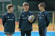 29 October 2014; Harry Kennedy, centre, from Sandymount with Diarmuid Balfe, left, from Rathfarnham  and Jack Glennon, right, from Churchtown during the Leinster School of Excellence on Tour in Donnybrook, Donnybrook Stadium, Dublin. Picture credit: Matt Browne / SPORTSFILE