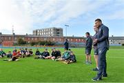 29 October 2014; Leinster players Adam Byrne and Rory O'Loughlin, centre, with Leinster School of Excellence coach Billy Phelan during the Leinster School of Excellence on Tour in Donnybrook, Donnybrook Stadium, Dublin. Picture credit: Matt Browne / SPORTSFILE