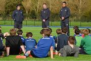 29 October 2014; Leinster School of Excellence coach Billy Phelan, left, with Leinster players Rory O'Loughlin, centre, and Adam Byrne during the Leinster School of Excellence on Tour in Donnybrook, Donnybrook Stadium, Dublin. Picture credit: Matt Browne / SPORTSFILE