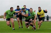 29 October 2014; Connacht's Mick Kearney in action against Jamie Dever, left, and John Cooney during squad training ahead of their Guinness Pro12, Round 7, match against Ospreys on Friday. Connacht Rugby Squad Training, Sportsground, Galway. Picture credit: Diarmuid Greene / SPORTSFILE