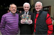 29 October 2014; Mattie Murphy, from Shrule, Co. Mayo, P.J. McGrath, from Claremorris, Co. Mayo, and Johnny Hughes, from Mountbellew, Co. Galway, during the launch of the book 'One Sunday: A Day in the Life of the Mayo Football Team' by Conor Mortimer with Jackie Cahill (published by Hero Books, priced €16.99). McWilliam Hotel, Claremorris, Co. Mayo. Picture credit: Ray Ryan / SPORTSFILE