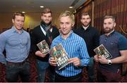 29 October 2014; Conor Mortimer with Mayo footballers, Donal Vaughan, Aidan and Seamus O'Shea and Mickey Conroy during the launch of the book 'One Sunday: A Day in the Life of the Mayo Football Team' by Conor Mortimer with Jackie Cahill (published by Hero Books, priced €16.99). McWilliam Hotel, Claremorris, Co. Mayo. Picture credit: Ray Ryan / SPORTSFILE