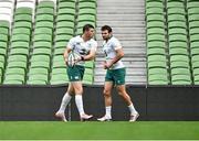 31 October 2014; Ireland's Robbie Henshaw is watched by Jared Payne during an open training session ahead of their Guinness Series Autumn Internationals against South Africa, Georgia and Australia. Ireland Rugby Open Training Session, Aviva Stadium, Lansdowne Road, Dublin.