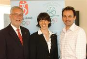 9 May 2007; Seen at the launch of The Leadership Trust's partnership with the Olympic Council of Ireland were from left, Paul Winter, Chief Executive and Fiona Van Graan, Client relationship manager, The Leadership Trust, and Stephen Martin, Chief Executive, Olympic Council of Ireland. The Leadership Trust, the UK's leading leadership training organisation, has announced a Ä150,000 bursary arrangement with the OCI aimed at developing the leadership talents of the Olympic team management for the Beijing Games. Further information: Jack McGouran, tel: 086 856 2649. Olympic House, Harbour Road, Howth, Co. Dublin. Picture credit: Matt Browne / SPORTSFILE