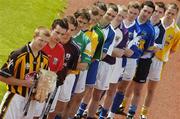 8 May 2007; Team captains, from left, Henry Shefflin, Kilkenny, Kieran Murphy, Cork, David Collins, Galway, Rory Hanniffy, Offaly, Frank Lohan, Clare, James O'Brien, Limerick, Michael Walsh, Waterford, Damien Fitzhenry, Wexford, Joe Fitzpatrick, Laois, Benny Dunne, Tipperary, Philip Brennan, Dublin, and Sean Delargy, Antrim, at the official launch of the 2007 Guinness All-Ireland Senior Hurling Championship. Croke Park, Dublin.  Picture credit: Brendan Moran / SPORTSFILE