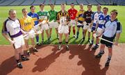 8 May 2007; Team captains, from left, Damien Fitzhenry, Wexford, Sean Delargy, Antrim, Benny Dunne, Tipperary, Rory Hanniffy, Offaly, James O'Brien, Limerick, Henry Shefflin, Kilkenny, Kieran Murphy, Cork, Frank Lohan, Clare, David Collins, Galway, Michael Walsh, Waterford, Joe Fitzpatrick, Laois, and Philip Brennan, Dublin, at the official launch of the 2007 Guinness All-Ireland Senior Hurling Championship. Croke Park, Dublin.  Picture credit: Brendan Moran / SPORTSFILE