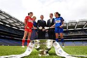 8 May 2007; Cork player Gemma O'Connor, left, and Tipperary player Claire Grogan, right, with, from left, Liz Howard, President of the Camogie Association, Liam Peters, Executive Chairman Gala and Gary Desmond, CEO Gala, photographed with the O'Duffy Cup at the launch of the Gala All-Ireland Senior and Junior Camogie Championships. Croke Park, Dublin. Photo by Sportsfile