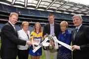 8 May 2007; Clare captain Deidre Murphy, with, from left, Gary Desmond, CEO Gala, Kathleen McMahon, Colm Hanley, manager, Liz Howard, President of the Camogie Association and Liam Peters, Executive Chairman Gala, at the launch of the Gala All-Ireland Senior and Junior Camogie Championships. Croke Park, Dublin. Photo by Sportsfile