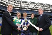 8 May 2007; Donegal captain Ciara Cullen, with, from left, Gary Desmond, CEO Gala, Liz Howard, President of the Camogie Association, Maeve Moss, and Liam Peters, Executive Chairman Gala, at the launch of the Gala All-Ireland Senior and Junior Camogie Championships. Croke Park, Dublin. Photo by Sportsfile