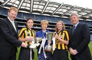 8 May 2007; Kilkenny players Eileen Fitzpatrick, left, and Catherine Doherty, with Gary Desmond, CEO Gala, far left, Liz Howard, President of the Camogie Association and Liam Peters, Executive Chairman Gala, at the launch of the Gala All-Ireland Senior and Junior Camogie Championships. Croke Park, Dublin. Photo by Sportsfile
