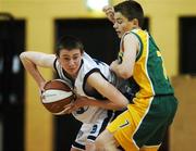 9 May 2007; Shane Geoghegan, St. Joseph's College, in action against Con O'Mahoney, St. Brendan's College. Schools Basketball Second Year Finals, A Boys Final, St. Joseph's College, Galway v St. Brendan's College, Killarney, National Basketball Arena, Tallaght, Dublin. Picture credit: Brian Lawless / SPORTSFILE