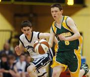9 May 2007; Shaun Keane, St. Brendan's College, in action against Ciaran Harte, St. Joseph's College. Schools Basketball Second Year Finals, A Boys Final, St. Joseph's College, Galway v St. Brendan's College, Killarney, National Basketball Arena, Tallaght, Dublin. Picture credit: Brian Lawless / SPORTSFILE