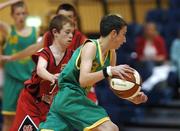 9 May 2007; Redmond Burke, St. Patrick's Castleisland, in action against Stephen Fee, St. Mary's. Schools Basketball Second Year Finals, B Boys Final, St. Mary's, Galway v St. Patrick's Castleisland, Kerry, National Basketball Arena, Tallaght, Dublin. Picture credit: Brian Lawless / SPORTSFILE