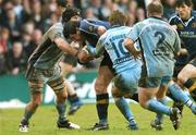 11 May 2007; Reggie Corrigan, Leinster, is tackled by Robin Sowden Taylor and Nick Robinson, 10, Cardiff Blues. Magners League, Cardiff Blues v Leinster, Arms Park, Cardiff, Wales. Picture credit: Matt Browne / SPORTSFILE