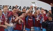 12 May 2007; Drogheda United captain Declan O'Brien lifts the Setanta Sports Cup after beating Linfield. Setanta Sports Cup Final, Linfield v Drogheda United, Windsor Park, Belfast, Co. Antrim. Photo by Sportsfile
