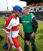 13 May 2007; Derry manager Gabriel O'Kane congratulates Peter O'Kane. Guinness Ulster Senior Hurling Championship, Armagh v Derry, Casement Park, Belfast, Co. Antrim. Picture credit: Russell Pritchard / SPORTSFILE