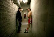 13 May 2007; Derry's Kevin and Liam Hinphey chat outside their changing room after the match. Guinness Ulster Senior Hurling Championship, Armagh v Derry, Casement Park, Belfast, Co. Antrim. Picture credit: Russell Pritchard / SPORTSFILE