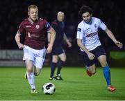 31 October 2014; Ryan Connolly, Galway, in action against Samir Belhout, UCD. SSE Airtricity League Promotion/Relegation, Play-Off, Second Leg, Galway v UCD, Eamonn Deacy Park, Galway. Picture credit: David Maher / SPORTSFILE