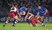 31 October 2014; Ben Te'o, Leinster, is tackled by Andries Strauss and Joaquin Dominguez, left, Edinburgh. Guinness PRO12, Round 7, Leinster v Edinburgh. RDS, Ballsbridge, Dublin. Picture credit: Stephen McCarthy / SPORTSFILE