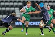 31 October 2014; Darragh Leader, Connacht, is tackled by Duncan Jones and Justin Tipuric, Ospreys. Guinness PRO12, Round 7, Ospreys v Connacht, Liberty Stadium, Swansea, Wales. Picture credit: Steve Pope / SPORTSFILE