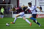 31 October 2014; Gary Shanahan, Galway, in action against Mark Langtry, UCD. SSE Airtricity League Promotion/Relegation,   Play-Off, Second Leg, Galway v UCD, Eamonn Deacy Park, Galway. Picture credit: David Maher / SPORTSFILE