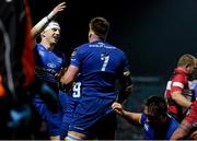 31 October 2014; Dominic Ryan, Leinster, is congratulated by team-mate Darragh Fanning, left, after scoring a try. Guinness PRO12, Round 7, Leinster v Edinburgh. RDS, Ballsbridge, Dublin. Picture credit: Pat Murphy / SPORTSFILE