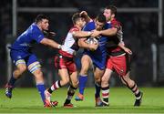 31 October 2014; Noel Reid, Leinster, supported by team-mate Ben Marshall, left, is tackled by Andries Strauss, second from left, and Ben Toolis, Edinburgh. Guinness PRO12, Round 7, Leinster v Edinburgh. RDS, Ballsbridge, Dublin. Picture credit: Pat Murphy / SPORTSFILE