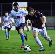 31 October 2014; Ryan Manning, Galway, in action against Robbie Creevy, UCD. SSE Airtricity League Promotion/Relegation,   Play-Off, Second Leg, Galway v UCD, Eamonn Deacy Park, Galway. Picture credit: David Maher / SPORTSFILE