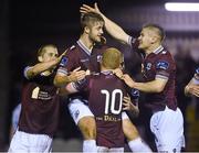 31 October 2014; Galway's Alex Byrne, second from left, celebrates after scoring his side's third goal with team-mates Ryan Connolly, Ryan Manning and Stephen Walsh. SSE Airtricity League Promotion/Relegation,   Play-Off, Second Leg, Galway v UCD, Eamonn Deacy Park, Galway. Picture credit: David Maher / SPORTSFILE