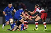 31 October 2014; Sean Kennedy, Edinburgh, is tackled by Jack Conan and Isaac Boss, Leinster. Guinness PRO12, Round 7, Leinster v Edinburgh. RDS, Ballsbridge, Dublin. Picture credit: Stephen McCarthy / SPORTSFILE