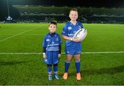 31 October 2014; Matchday mascots Zach Carty, from Castleknock, Dublin, left, and John Maguire, from Clonskeagh, Dublin, right, ahead of the Guinness PRO12, Round 7, clash between Leinster and Edinburgh at the RDS, Ballsbridge, Dublin. Picture credit: Stephen McCarthy / SPORTSFILE