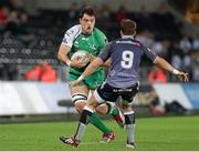 31 October 2014; Quinn Roux, Connacht, is tackled by Martin Roberts, Ospreys. Guinness PRO12, Round 7, Ospreys v Connacht, Liberty Stadium, Swansea, Wales. Picture credit: Steve Pope / SPORTSFILE