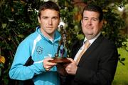 10 May 2007; Drogheda United's Brian Shelley who was presented with the eircom / Soccer Writers Association of Ireland Player of the Month Award for April by Dennis Cousins, Eircom Sponsorship. Best Western Boyne Valley Hotel & Country Club, Stameen, Dublin Road, Drogheda, Co. Louth. Photo by Sportsfile