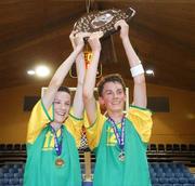9 May 2007; St. Patrick's Castleisland captains Philip O'Connor, left, and Declan Breen, lift the trophy. Schools Basketball Second Year Finals, B Boys Final, St. Mary's, Galway v St. Patrick's Castleisland, Kerry, National Basketball Arena, Tallaght, Dublin. Picture credit: Brian Lawless / SPORTSFILE