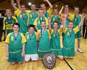 9 May 2007; The St. Patrick's Castleisland team celebrate with the trophy. Schools Basketball Second Year Finals, B Boys Final, St. Mary's, Galway v St. Patrick's Castleisland, Kerry, National Basketball Arena, Tallaght, Dublin. Picture credit: Brian Lawless / SPORTSFILE