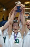 9 May 2007; Dunmore Community College captain Shane O'Malley lifts the cup. Schools Basketball Second Year Finals, C Boys Final, Dunmore Community College, Galway v Cobh Community College, Cork, National Basketball Arena, Tallaght, Dublin. Picture credit: Brian Lawless / SPORTSFILE