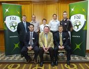 12 May 2007; Back row, Brian O'Regan, FAI Instructor, Paul Horgan, Jillian Mahon, Damien Klier and Alan Kelly, Cork. Front row, Paul Hamill, FAI Education Manager, Willie Brady, Chair FAI Referee Committee, and Pat Kelly, Manager of FAI Referee Department at the FAI School of Excellence for Referees. Radisson Hotel, Dublin Airport. Picture credit: Ray Lohan / SPORTSFILE