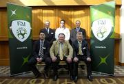 12 May 2007; From back row left, Sean Brady, FAI Instructor, Wicklow's Robert Kearns and Paul McKeown, FAI Instructor. Front row, Paul Hamill, FAI Education Manager, Willie Brady, Chair FAI Referee Committee, and Pat Kelly, Manager of FAI Referee Dept. at the FAI School of Excellence for Referees. Radisson Hotel, Dublin Airport. Picture credit: Ray Lohan / SPORTSFILE  *** Local Caption ***