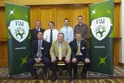 12 May 2007; From back row left, Sean Brady, FAI Instructor, James Finnegan, FAI Referee National Coordinator, Kerry's Kevin O'Regan and Brian Healy. Front row, Paul Hamill, FAI Education Manager, Pat Kelly, Manager FAI Referee Dept. at the FAI School of Excellence for Referees. Radisson Hotel, Dublin Airport. Picture credit: Ray Lohan / SPORTSFILE  *** Local Caption ***