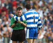 29 April 2007; Referee Seamus Roche books Waterford goalkeeper Clinton Hennessy. Allianz National Hurling League, Division 1 Final, Kilkenny v Waterford, Semple Stadium, Thurles, Co. Tipperary. Picture credit: Ray McManus / SPORTSFILE